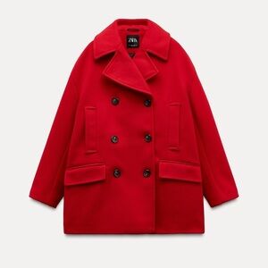 NWT Zara Red Double Breasted Coat with Pockets XL